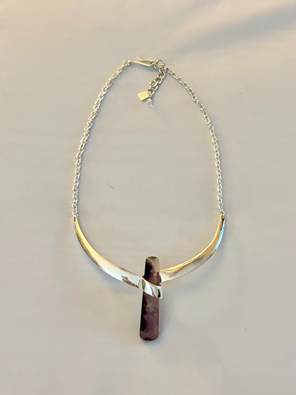 RLM Soho Sculptural Silver Tone Purple Stone Wrap Front Collar Necklace Vintage